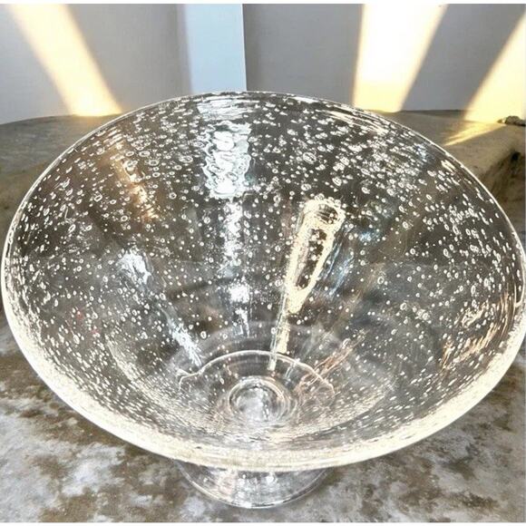 Vtg -1950's Seeded Bubble Glass Footed Large Center Piece Bowl 6.5” H X 9” W - Picture 5 of 9